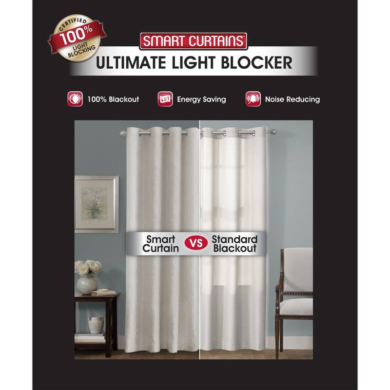 Certified 100 Percent Blackout Everly Embroidered Smart Curtain