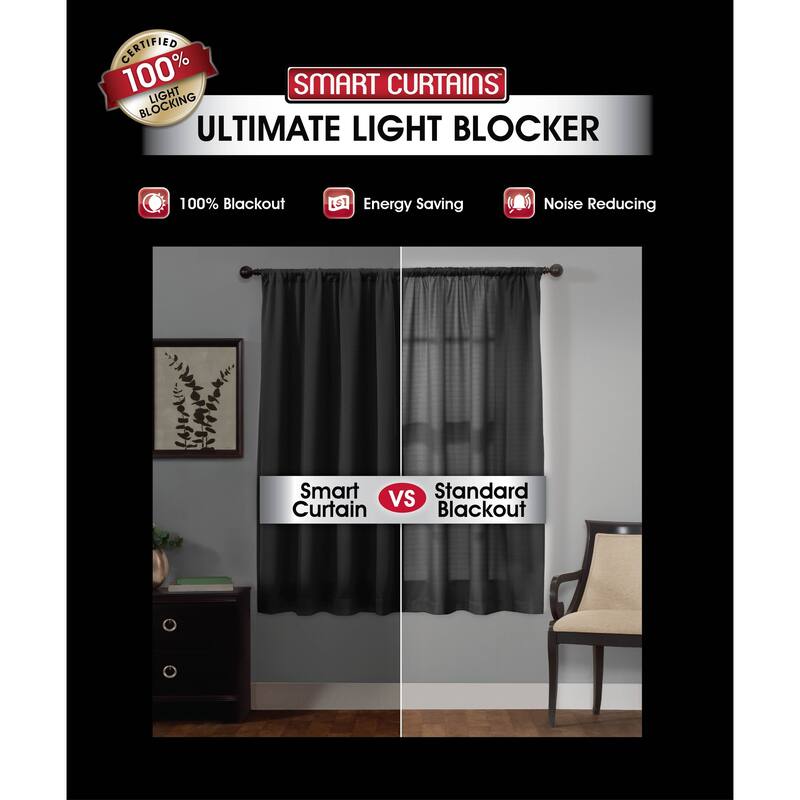 Maytex Smart Curtains Jamie 100 Percent Blackout Single Curtain Panel - 50" w x 63" l - 50" w x 63" l