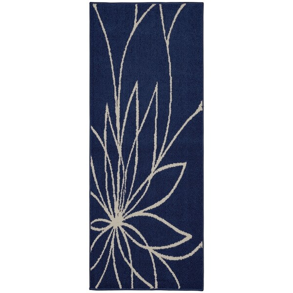 Grand Floral Indigo/Ivory Living Room Area Rug Runner