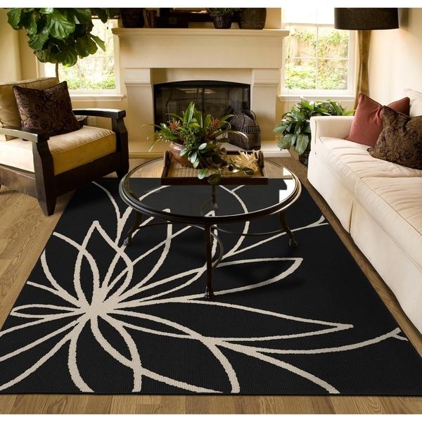 Shop Grand Floral Black/Ivory Large Living Room Area Rug - Overstock - 25692314