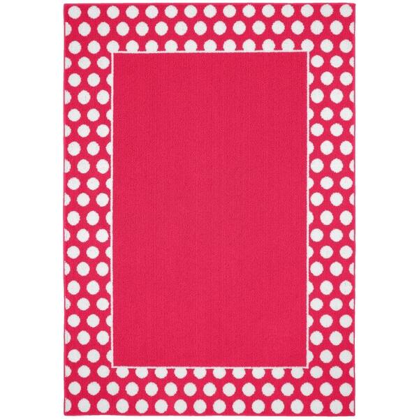 Polka Dot Frame Pink White Living Room Area Rug 5 X 7