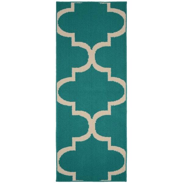 Shop Quatrefoil Teal Ivory Living Room Area Rug Runner On Sale