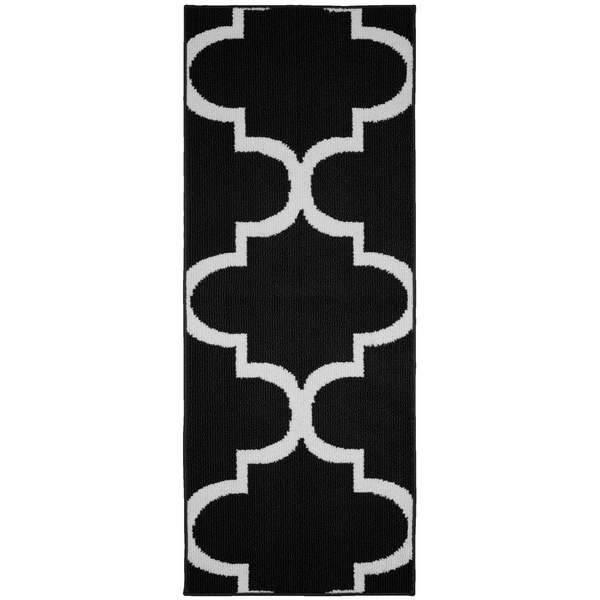 Quatrefoil Black/White Living Room Area Rug Runner