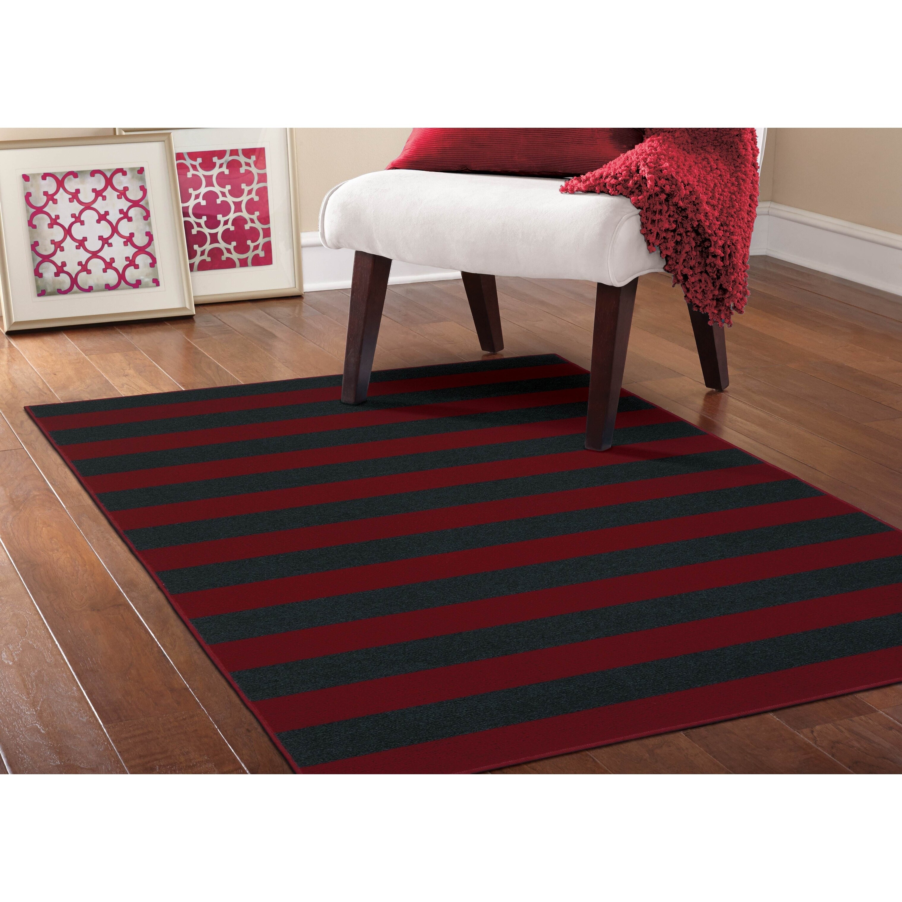 Shop Rugby Burgundy Navy Living Room Area Rug 5 X 7 5 Overstock 25692358 Black Silver 5 X 7 5