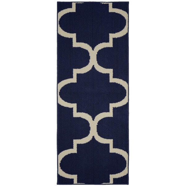 Quatrefoil Indigo/Ivory Living Room Area Rug Runner