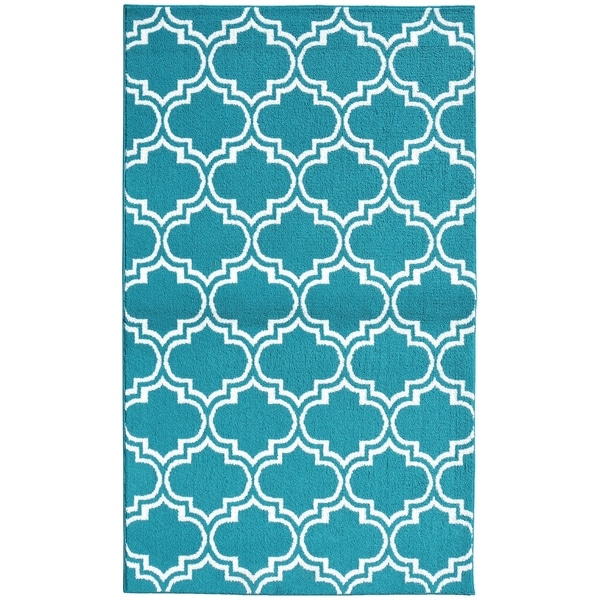 Silhouette Teal/White Living Room Area Rug - 5' x 7'