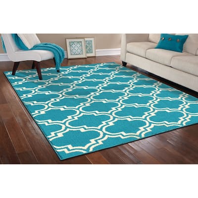 Silhouette Teal/Ivory Large Living Room Area Rug