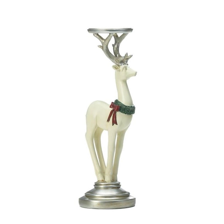 Shop Black Friday Deals On Christmas Collection White Decorative Reindeer Tabletop Candle Holder Large Overstock 25692488