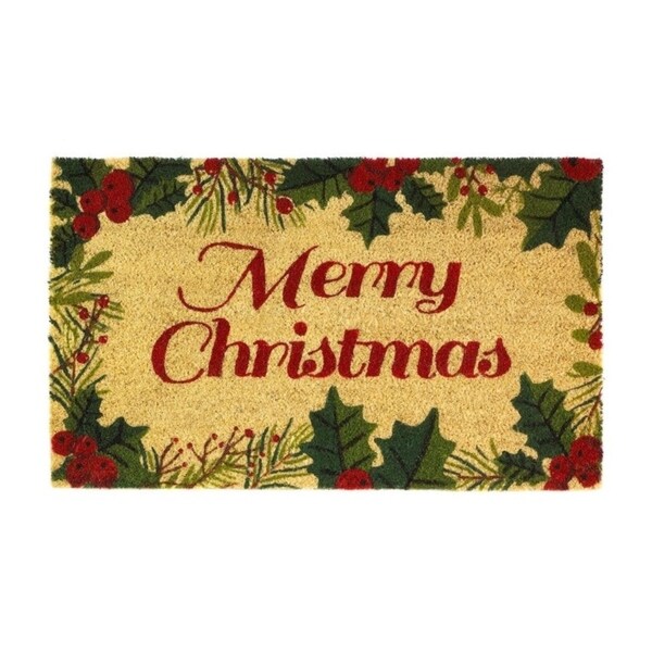 Shop Holiday Home Decorative Merry Christmas Coir Doormat with Festive Holly Border Print Free