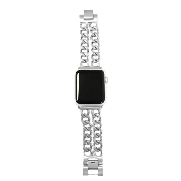 Double Row Chain Link Apple Watch Band in Silver - for 42/44mm Face -  Overstock - 25692720