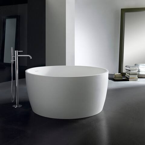 51-Inch Solid Surface White Stone Freestanding Round Bathtub - Matte White