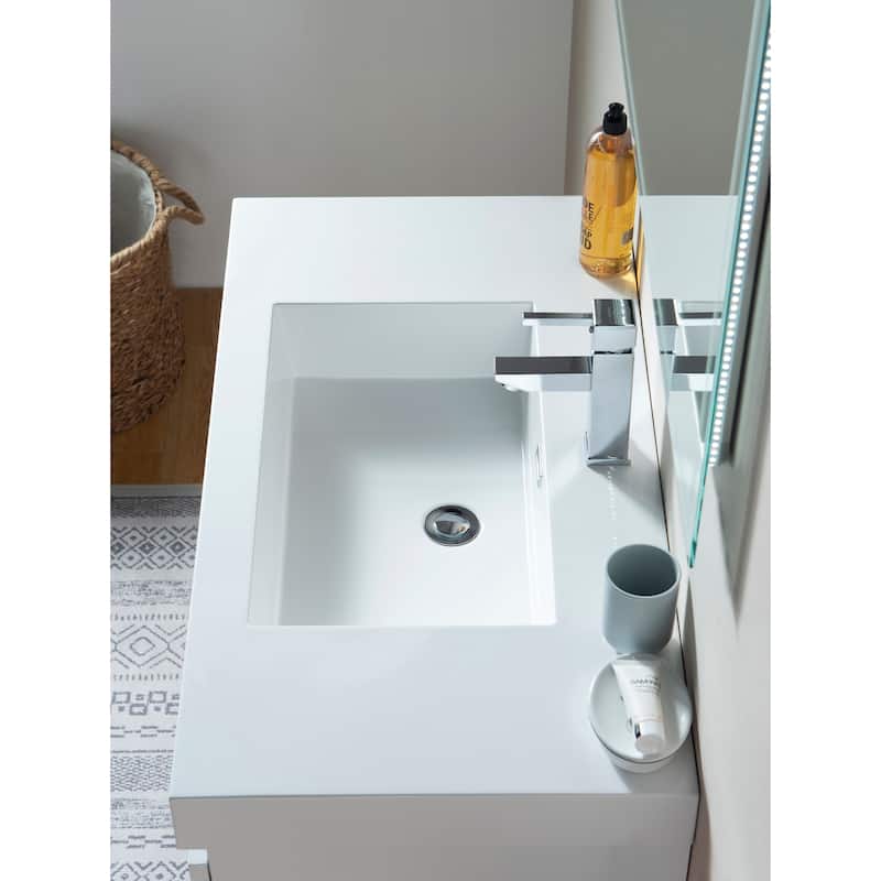 Vanity Art 36-Inch Single Sink Wall Mounted Bathroom Vanity Set White Stone Top Glossy Finish, 2 Drawers