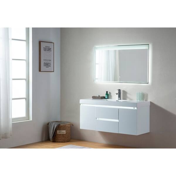 Vanity Art 48Inch Single Sink WallHung Bathroom Vanity Set White