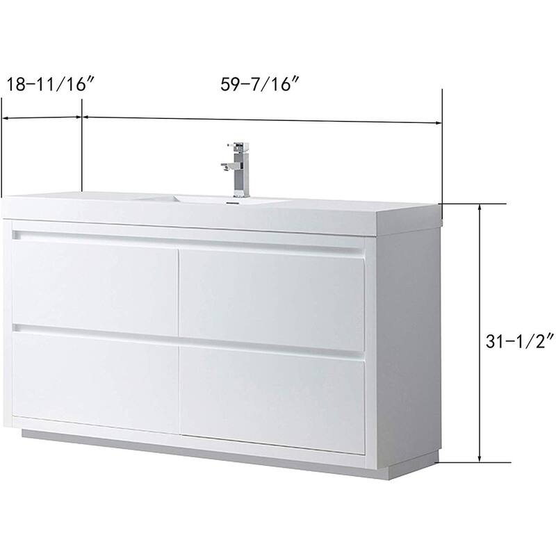 Vanity Art 60-Inch Double Sink Wall Hung Bathroom Vanity Set White Stone Top Glossy Finish with Sensor Switch