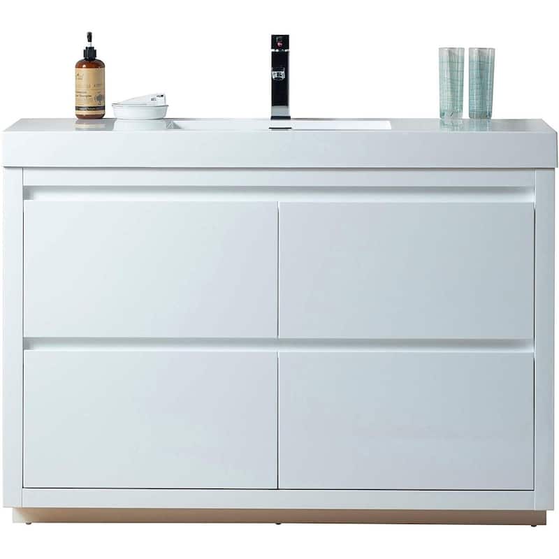 Vanity Art Glossy White Stone Floor-standing Single Sink Vanity Set