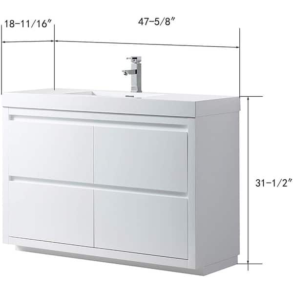 Vanity Art Glossy White Stone Floor-standing Single Sink Vanity Set ...