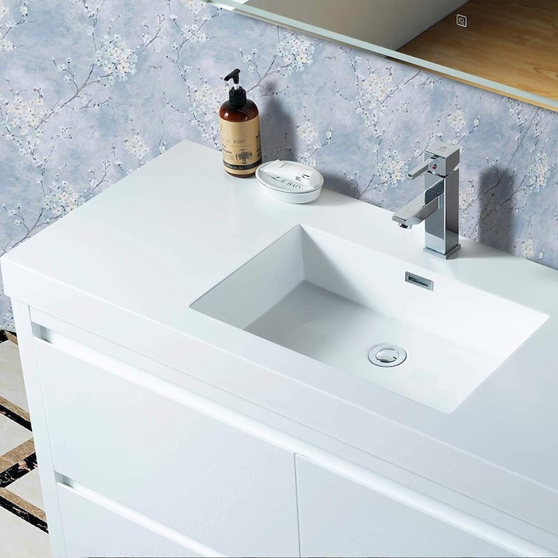 Vanity Art Glossy White Stone Floor-standing Single Sink Vanity Set