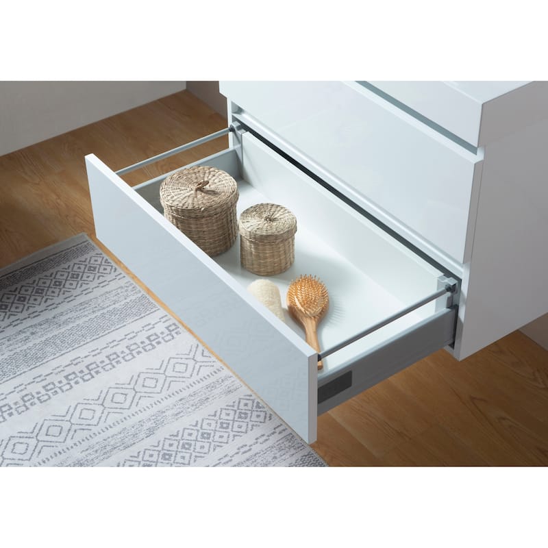 Vanity Art 30-Inch Single Sink Wall Mounted Bathroom Vanity Set White Stone Top Glossy Finish, 2 Drawers
