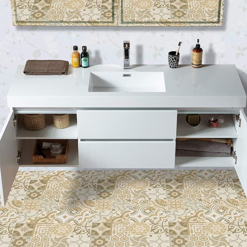 Vanity Art 60-Inch Single Sink Wall Hung Bathroom Vanity Set White Stone Top Glossy Finish with Sensor Switch
