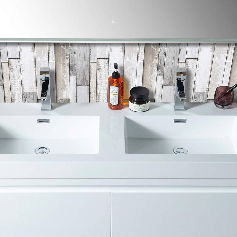 Vanity Art 48-Inch Double Sink Floor-Standing Wall Mounted Bathroom Vanity Set White Stone Top Glossy Finish