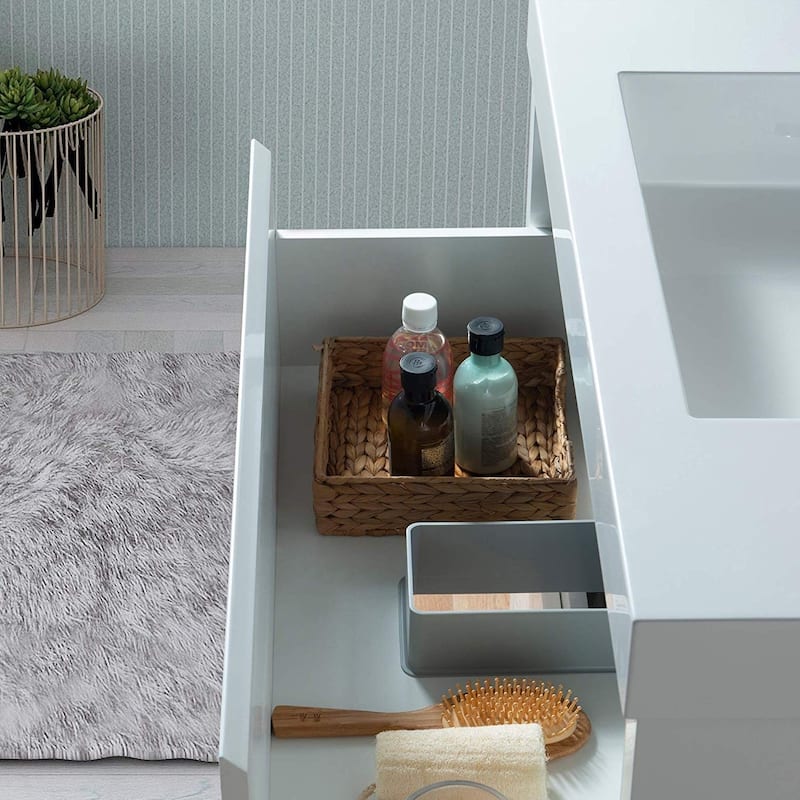 Vanity Art 36-Inch Single Sink Floor-Standing Wall Mounted Bathroom Vanity Set White Stone Top Glossy Finish