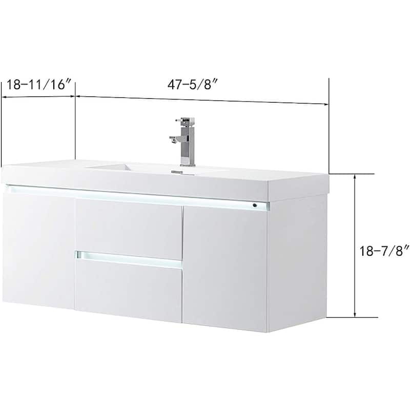 Vanity Art 48-Inch Single Sink Wall Hung Bathroom Vanity Set White Stone Top Glossy Finish with Sensor Switch