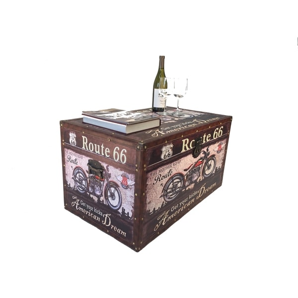 Route 66 Medium Wood Storage Trunk Wooden Treasure Chest - Bed