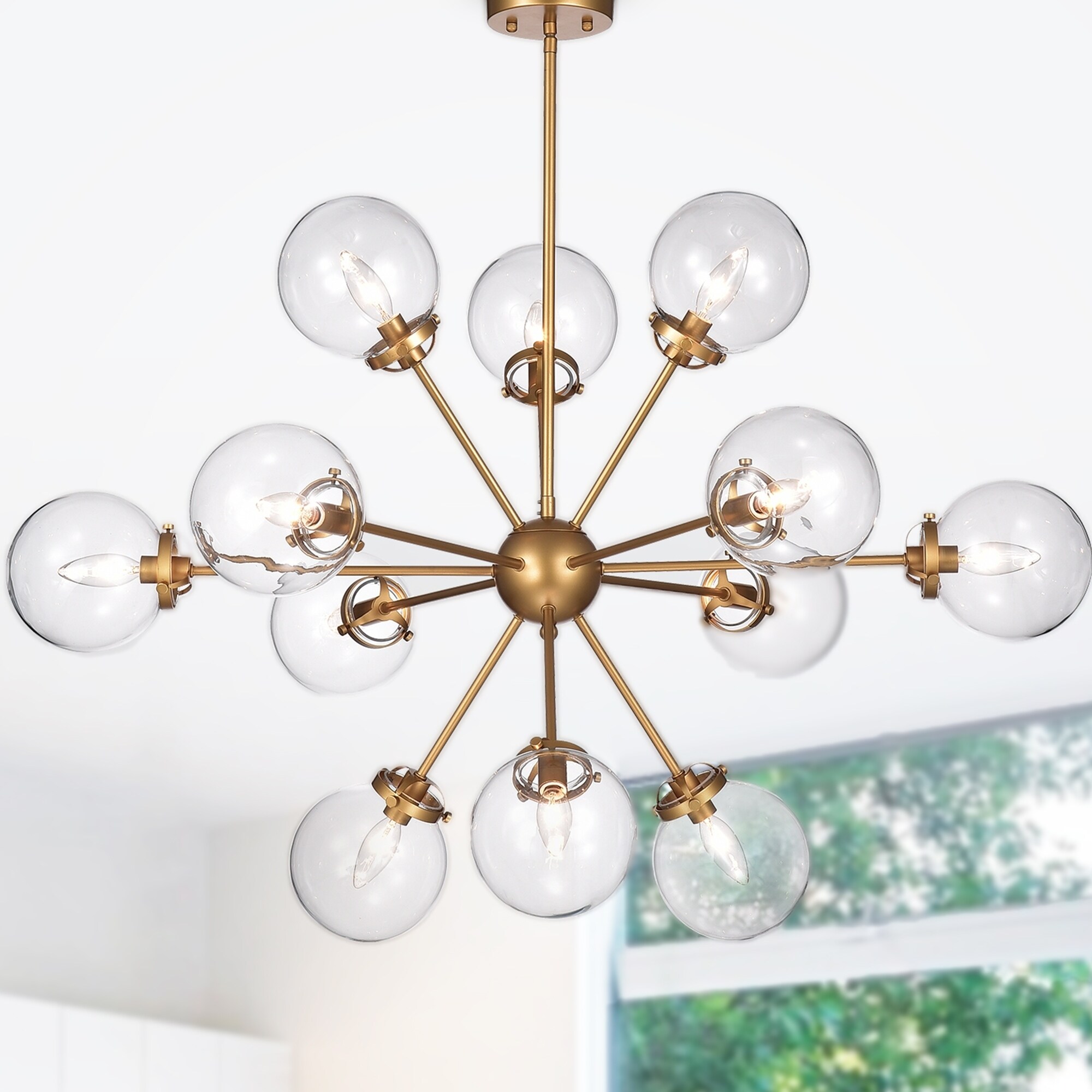 Masakee 12-Light Gold Sputnik Style Chandelier with Glass Sphere Shades - Chandeliers For Bedrooms by Overstock.com