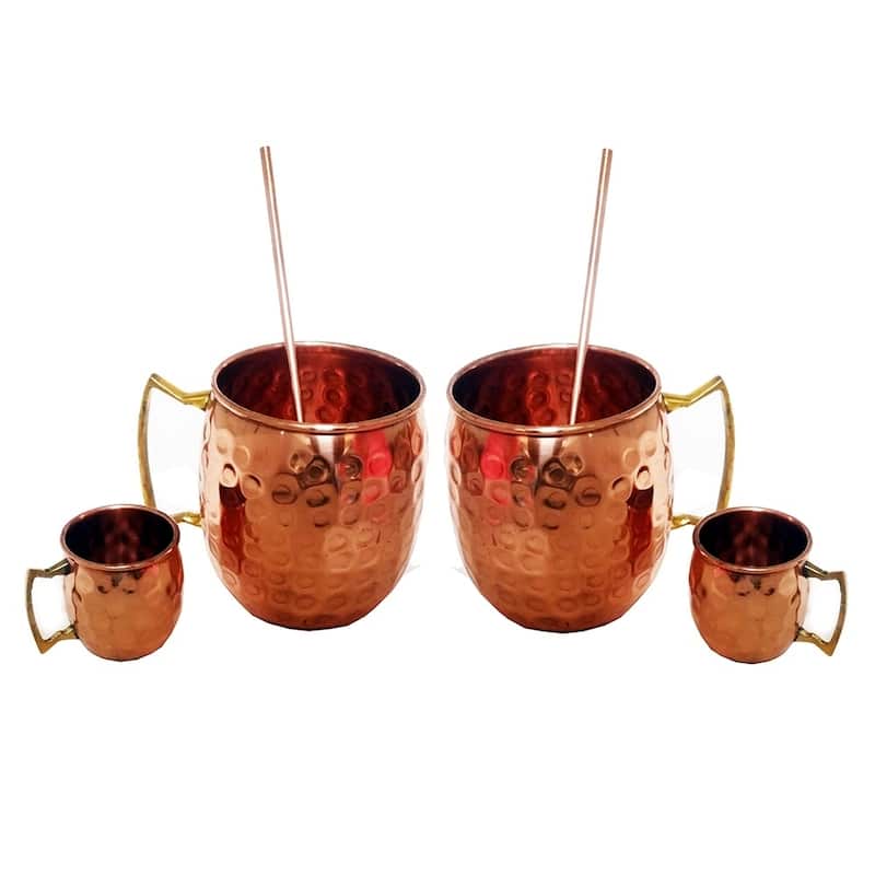 Moscow Mule Mug / Shot Glass / Straw Complete Set 100 Percent Copper - Set of 2