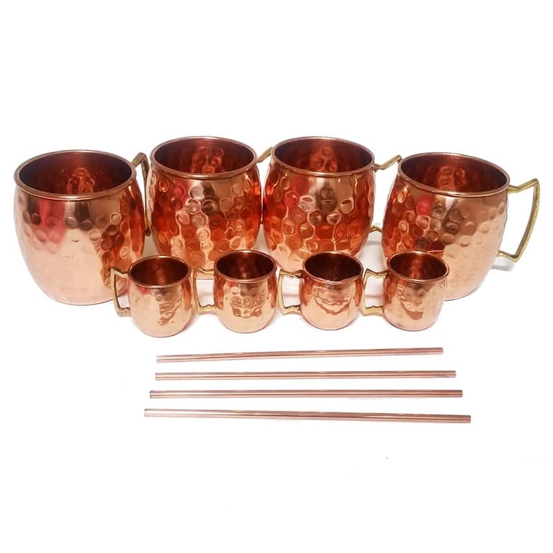 Moscow Mule Mug / Shot Glass / Straw Complete Set 100 Percent Copper - set of 4