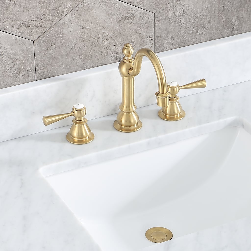 Satin Brass High Arc Lavatory Faucet with Torch Lever Handles