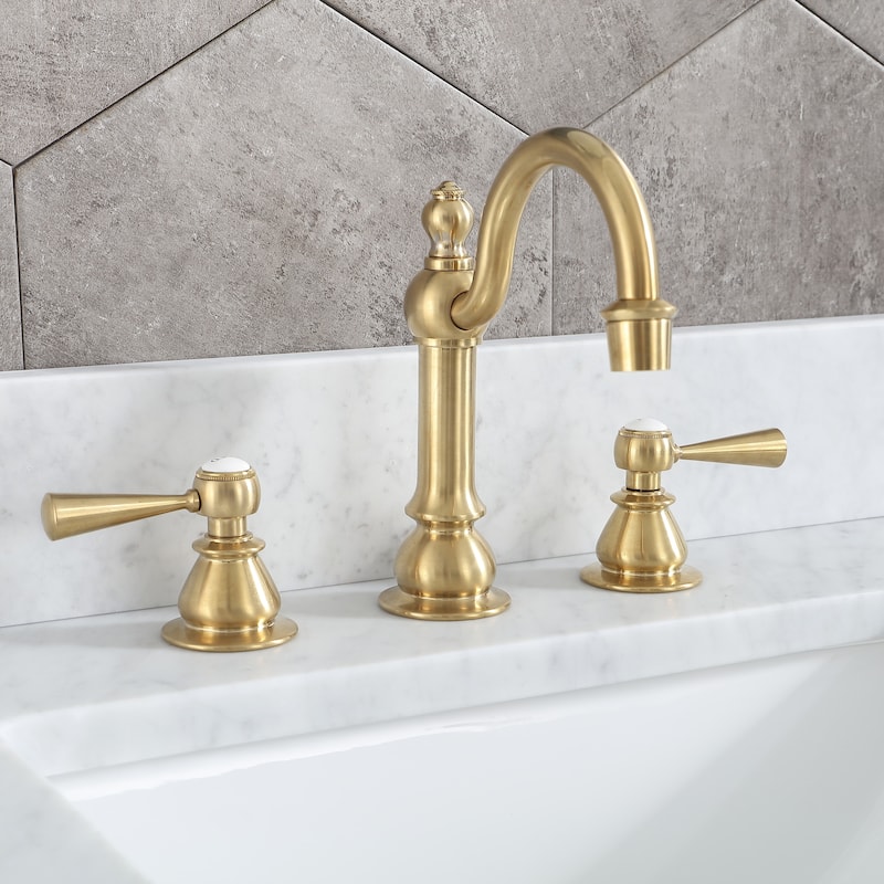 Satin Brass High Arc Lavatory Faucet with Torch Lever Handles
