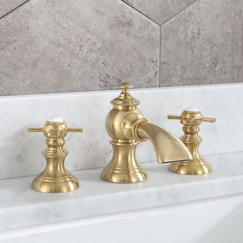 True Satin Brass Waterfall with Flat Cross Handle Lavatory Faucet