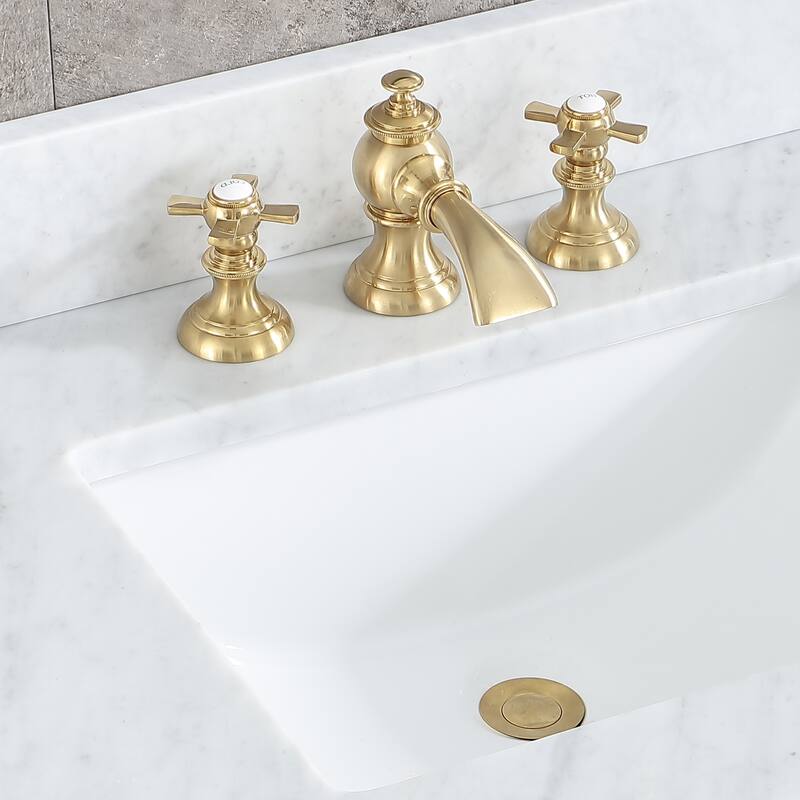 True Satin Brass Waterfall with Flat Cross Handle Lavatory Faucet