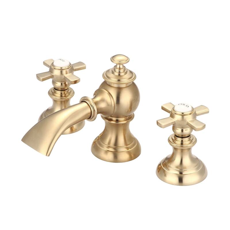 True Satin Brass Waterfall with Flat Cross Handle Lavatory Faucet