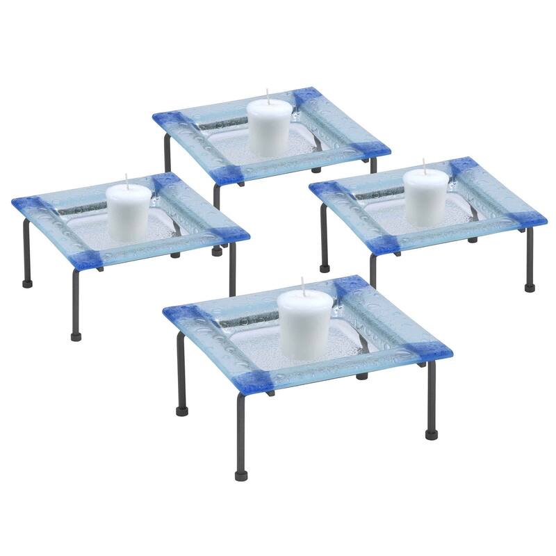 Springdale 3.25"H Blue Fused Glass 4-Piece Candle Holder Set (Candles Not Included)