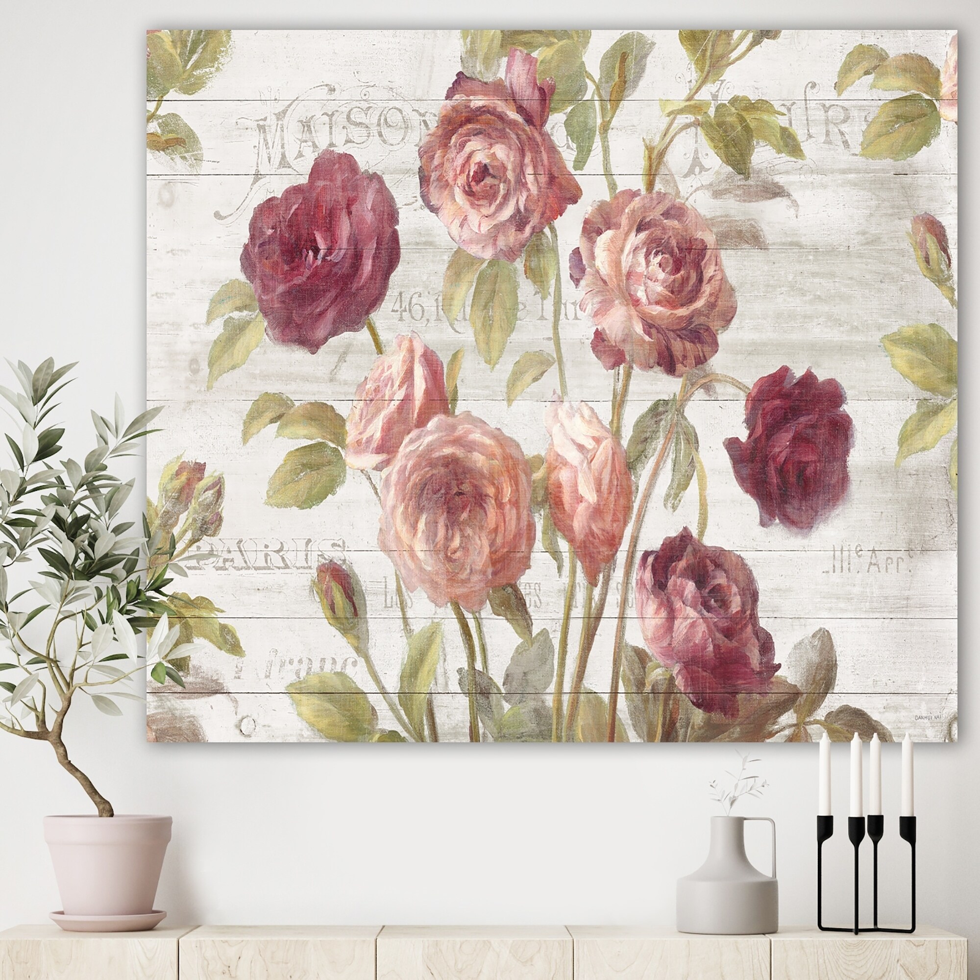 Designart French Roses I Farmhouse Premium Canvas Wall Art Small