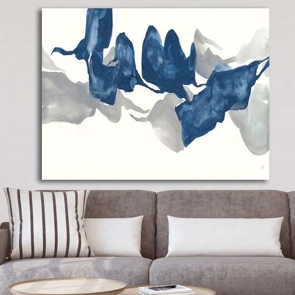 Designart 'Gouache Sapphire on Gray' Modern/Contemporary Canvas Art - Blue