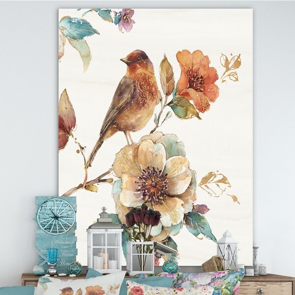Shop Designart 'Farmhouse Bird on Flower Branch' Traditional Premium ...