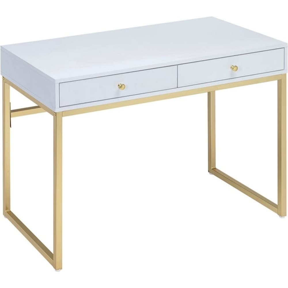 Desk White /& Chrome X-Shaped Legs Rectangular With 2 Drawers 42/" x 19/" x 31/"H