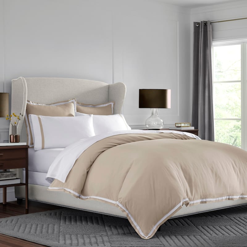 Porch & Den Eldora Ultra-Soft Microbrushed Duvet Cover Set - full/queen/Full - Queen - khaki/white