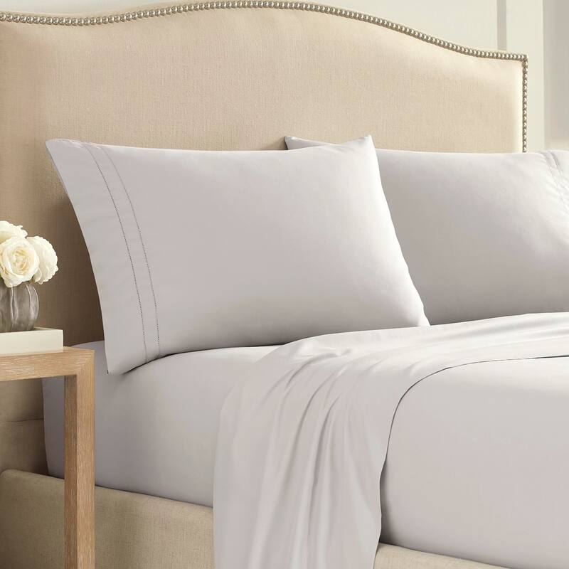 Porch & Den Eldora Ultra-Soft Microbrushed Hemstitched Bed Sheet Set - King - Light Gray