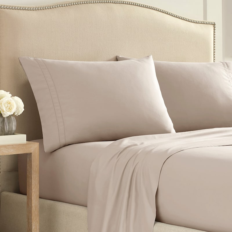 Martex Luxury 2000 Series Ultra-Soft Microbrushed Hemstitched Pillowcase Pair - King - Khaki