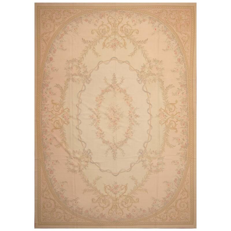 Handmade One-of-a-Kind Sino Aubusson Flatweave Wool Rug - 9'7 x 13'6