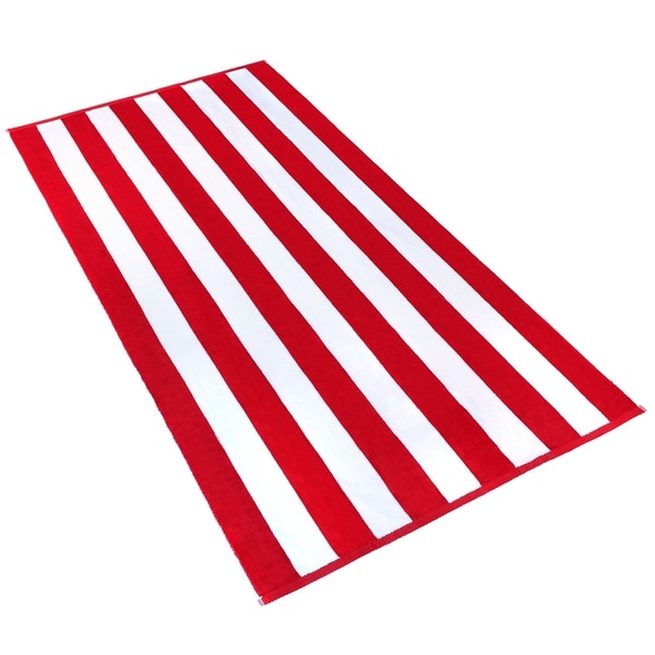 KAUFMAN 4PC Pack 32 X62 Velour Cabana Stripe Beach Towels RED