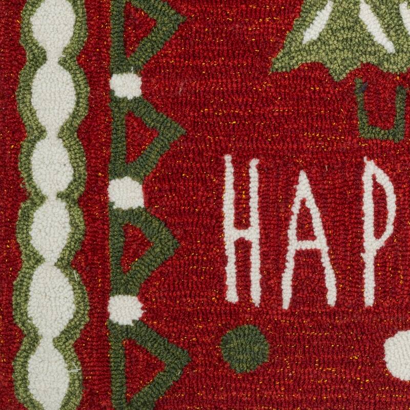 Hand-hooked Red/ Green Happy Holidays Area Rug - 1'8" x 2'8"