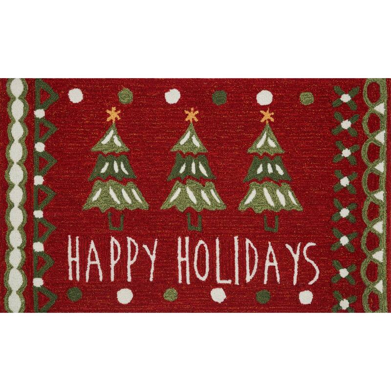 Hand-hooked Red/ Green Happy Holidays Area Rug - 1'8" x 2'8"