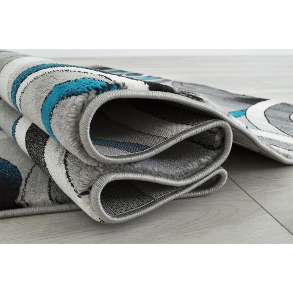 Allstar Rugs Hand-Carved Grey and White Rectangular Accent Area
