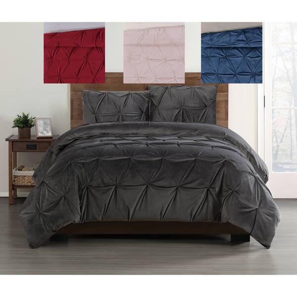 Shop Truly Soft Pleated Velvet 3 Piece King Size Comforter Set In