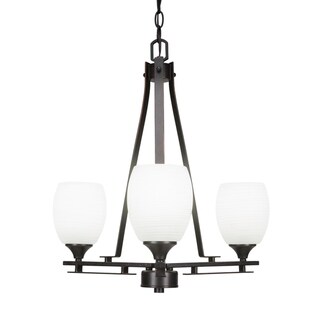 Uptowne 3-light Dark Granite Finish Steel Chandelier With Glass Shades (oval - Multi-color) - Chandeliers For Bedrooms by Overstock.com